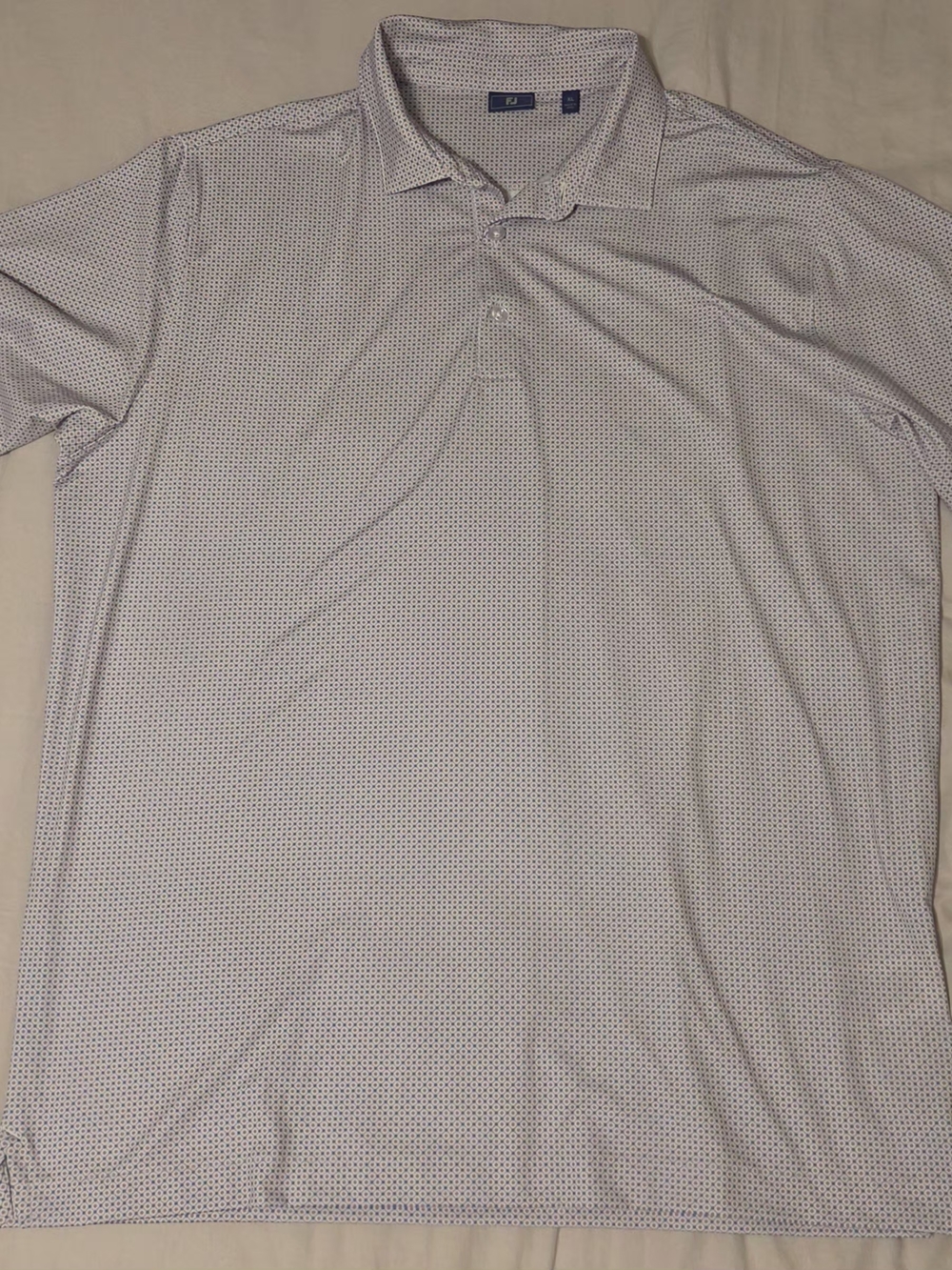 FootJoy FJ Men's XL Performance Golf Polo Shirt Micro Geometric Print Blue Pink